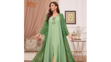 Muslim Eid Fashion Two Piece Rhinestone Flower Print Open Abaya Long Dress Arabic Clothing for Women Long Dress Abaya Robe1