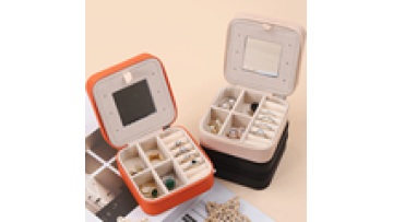 Custom Logo Portable Square Jewelry zipper Box Leather Earrings Pendant Ring Jewelry Box Jewelry Storage Box with mirror1