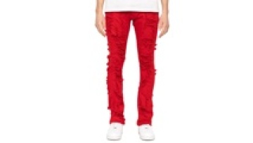 Wholesale Custom Men Cotton Spandex Denim Baggy Jeans Straight Destroyed Red Pants Men1