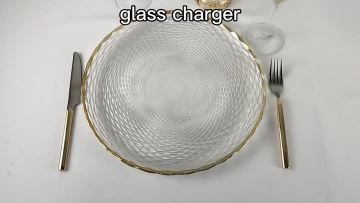 Embossed Gold Rim Glass Charger For Dinner Plates
