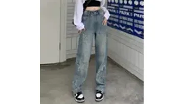 Women's Blue Jeans Star Pocket Vintage Straight Pants High Waist Baggy Streetwear Casual Denim Trouser Ladies 2023 New1