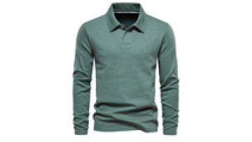 Spring and Autumn Men's Washed Long Sleeved Casual Polo-Shirt1