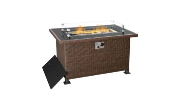 Propane Fire Pit Table, 44in Gas Fire Pit, 50, 000 BTU Auto-Ignition Gas Firepit with Glass Wind Guard, Lid, Glass Beads for Patio Garden Backyard1