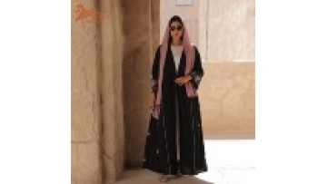 New Embroidered Polyester Open Abaya Women's Muslim Dubai Abaya Islamic Clothing Moderate Black Abaya1