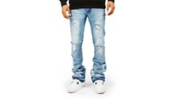 Custom Blue Vintage Wash Stacked Jeans Men Digital Screen Print Jeans For Man1