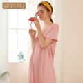 Ladies comfortable nightdress light rest summer ladies bamboo fiber solid color can be worn outside the home nightdress 261