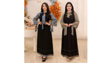New Muslim Elegant Abaya Middle Eastern Arabic Women's Hot Diamond Stitching Contrasting Colors Dress for Women1