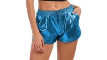 New Blue Metallic Shine Athletic Dance Shorts For Women Metallic Shorts1
