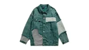 Custom Design Green Dyeing Stitching Patched Jacket for Men Stylish Y2K Washed Denim Mens Jackets1