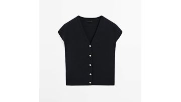 Women's light mature OL gold button knit vest T-shirt top