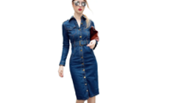 High Quality Street Wear Turn-down Collar Simple Denim Jeans Dress Women Casual jeans Dresses1