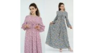 Muslim Sundress Long Sleeve Bohemia Print Floral Beach Long Dress Summer Casual A-line Turkish Clothing Muslim Dress1