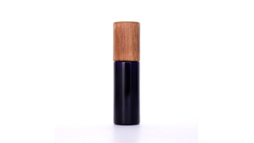 Black Glass Lotion Bottle With Rubber Wood