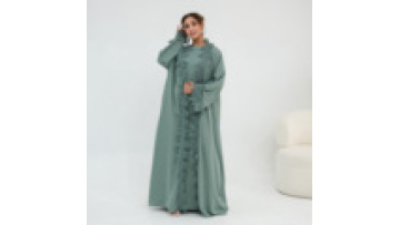 Modest Islamic Women's Lace Abaya Set Elegant Nida Material Modest Cardigan Islamic Clothing Dubai Abaya 2 Pieces Set for Daily1