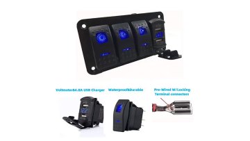 2-Gang LED Rocker Switch Panel Circuit Breaker Dual USB Charger Car Marine Boat1