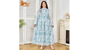 NEW High Quality EID Full Length Islamic Clothing Muslim Women Dress Fashionable Long Blouse Mesh Dress Stylish Abaya for Women1