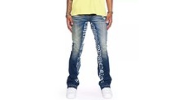 Custom Jeans Manufacture Vintage Washed Letter Printed Denim Pants Mens Flare Bottom Skinny Slim Stacked Jeans1