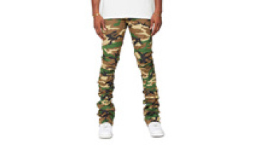 Designer Fashion Camo Fabric Denim Pants Factory Wholesale Custom High Street Heavyweight Green Stacked Jeans Men1