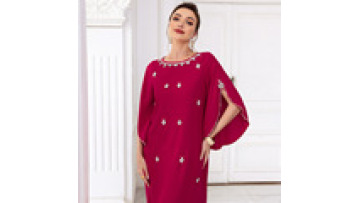 Arab Turkish Jilbab Dubai Long Muslim Women Rose Red One Word Collar Half Sleeve Dress  Latest Designs Pray Simple Open Abaya1