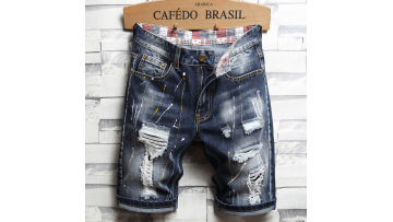 American and European Trend Personality High Street Feature Denim Shorts Men's High Street Ripped Patch Beggar Hot Pants Jeans1