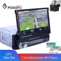 Podofo One din Car radio MP5 Player GPS Navigation Multimedia car audio stereo Bluetooth 7" HD Retractable Autoradio AUX-IN /FM