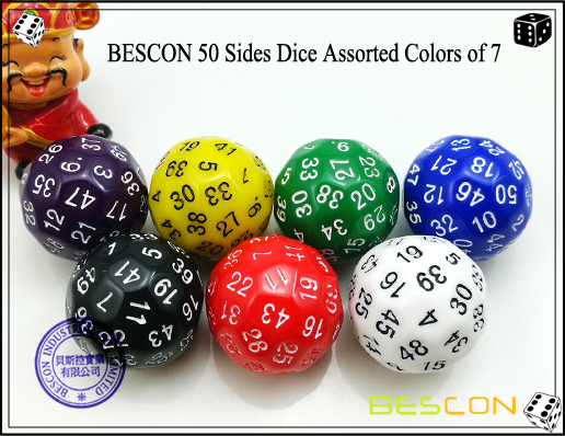BESCON 50 Sides Dice Assorted Colors of 7