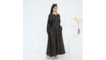 New Elegant Middle East Muslim Satin Dress Dubai Women's Fashion Robe  Exclusive Jalabiya Islamic Abaya for Eid with Hijab Belt1