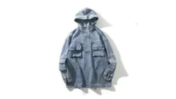 100%Cotton Premium Quality Comfort Acid Washed Cargo Style Hooded Button Up Stylish Jean Denim Jacket Outwear Men's Jackets1
