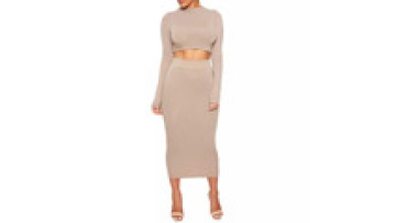 two piece women clothes long sleeve crop top and bodycon skirt1