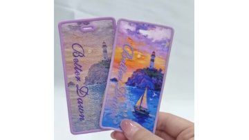 Impressionist sunset lighthouse hang tag or bookmark