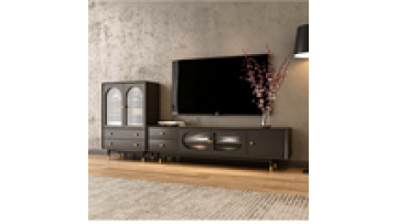 Nordic solid wood TV cabinet living room floor cabinet modern minimalist glass storage cabinet1