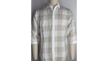 55% Linen 45% Cotton Plaid Medium Sleeved Shirt