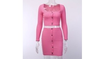 Blank Square Neck Long Sleeve Neon Bodycon Women Two Piece Set Outfit Clothing1