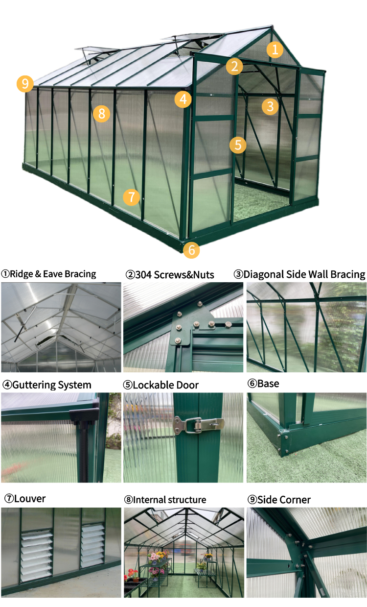 Metal aluminium houses sell used small mini low cost frame polycarbonate commercial garden greenhouses green house greenhouse