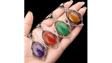 Silver Alloy Oval Cabs Stone Pendant SP1950S