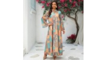 Traditional Muslim Women's Dress Hot Rhinestones Printed Long Robe Dubai Abaya Women Muslim Dress Jalaibya 2026 Ramadan1
