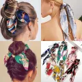 Big Chiffon Bowknot Hair Scrunchies Fashion Women Pearl Ponytail Holder Tie Hair Elastic Rubber Bands Hair Accessories Headwear
