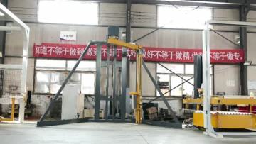 Trip-point rotary-arm stretch wrapping machine