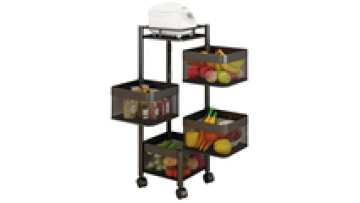 Multilayer Rotatable Kitchen Storage Rack with Wheels Movable Fruit Vegetable Basket Shelf for Home Organization1
