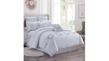 High quality modern geometric embroidery 100% cotton white hotel queen bedding set1