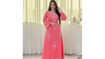 2024 Hot Selling Wholesale EID Dubai Chiffon Abaya Dress Crystal Abaya Islamic Clothing Women Muslim Dress Abaya Long Robe1