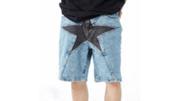 Custom Quality Leather Embroidery Stretch Plus Colored Denim Shorts with Stars for Men1