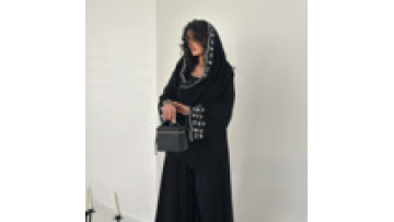 2026 New Eid Ramadan Black Embroidery Open Abaya Hijab Set Islamic Clothing Women Muslim Long Cardigans with Head Scarf1
