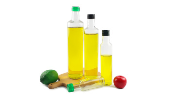 clear round olive oil bottle