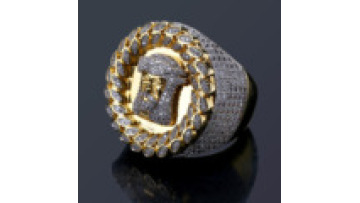 Gold Men's Jewelry Jesus Ring with Big Punk Signet Design, Iced Out Zirconia Stones, and Micro Pave Bling for Halloween1