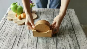 Customized Kitchen Square Round Cup Coasters Bamboo And Wood Placemats Coasters, with Drink Holder1