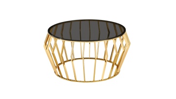 TL-SG004 Geometric Gold Accent Table with Smoked Grey Glass – Minimalist Luxury