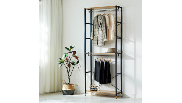 Modular Wardrobe System with Wooden Shelves & Steel Frame