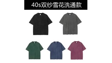 New cotton fried snowflake t-shirt 240g summer distressed retro washed loose casual round neck short sleeves t-shirt1