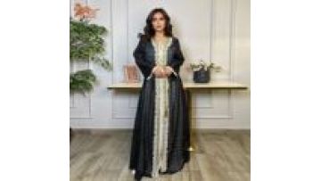 Arab Dubai Jalabiya Muslim Women Sets Under Dress and Gold Tape Belted Embroidered 2 Pieces Set Kimono Abayas1